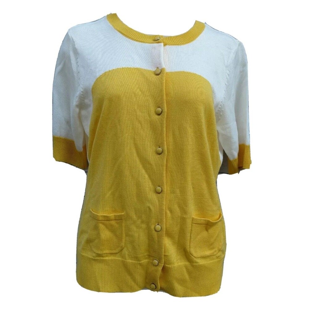 New York Company Womens Sz Small Button Front Cardigan Yellow White Career S/S